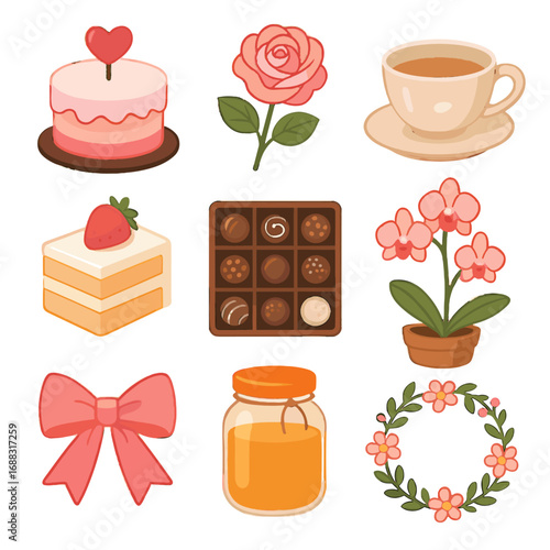 Topper mother s shortcake silk day vector rose potted heart glass orchid