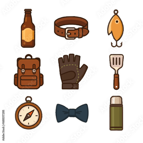 Tie belt icon glove father s grill day compass lure bottle spatula