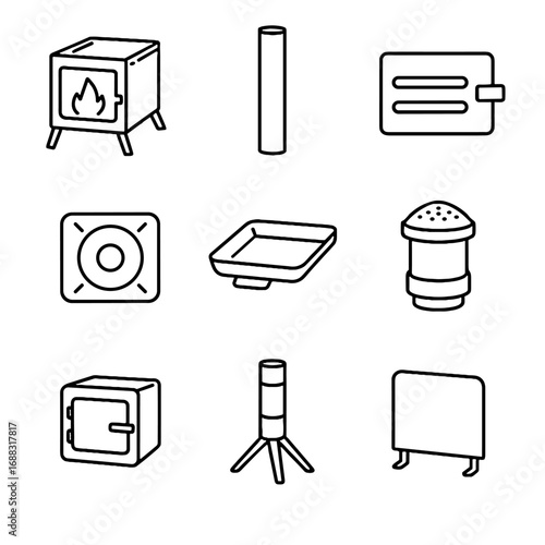 Feeder box pipe spark vector shield slider stove vent chamber icons icon