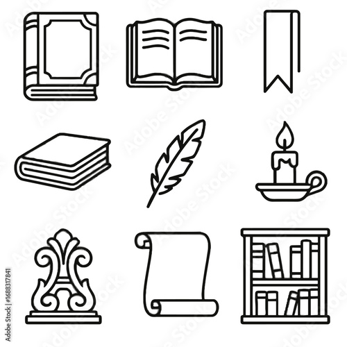 Edges reading vector classic antique gilded vintage bookshelf book icon bookend