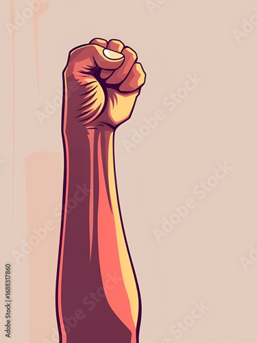 Raised hand with clenched fist. Vector illustration