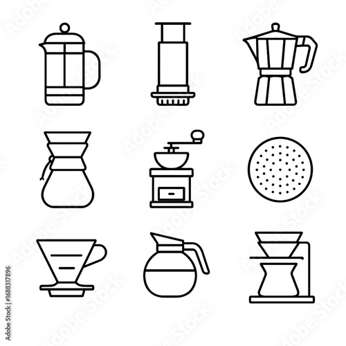 Ceramic moka coffee french vector pot chemex brewing equipment hand icon filter