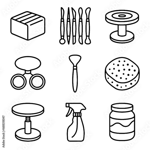 Icons clay sponge pottery icon glaze vector stand sculpting tool loop tools
