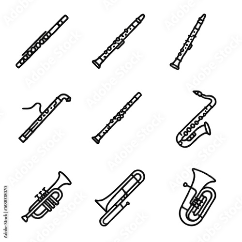 Trumpet icon piccolo clarinet flute vector wind icons trombone instrument saxophone oboe