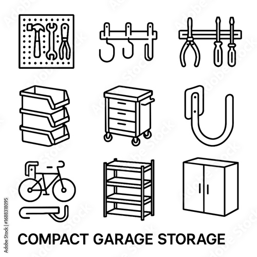 Vector unit bike icon storage tool garage ladder strip modern magnetic rolling