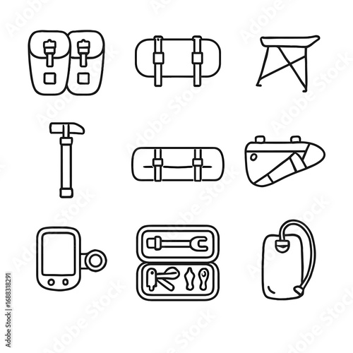 Touring gps toolkit icons icon carrier bicycle bag hydration vector roll mount