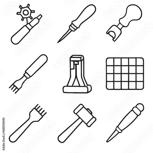 Punch skiving leather icons crafting icon beveler burnishing vector tool mallet stitching
