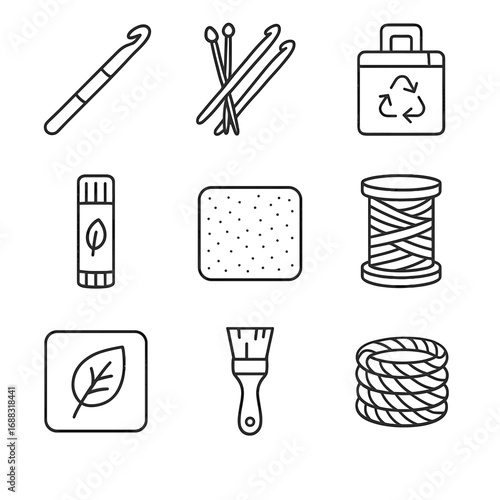 Trimmer icons crafting tool rope bamboo recycled icon stencil stick needles vector