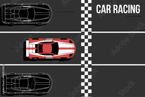 Vector illustration of f1 cars racing at high speed on a track towards the finish line, exciting motorsport concept