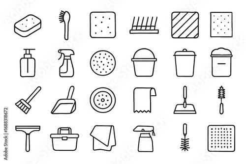 Sink vector dish minimal cleaning pail kitchen sponge bottle mat icon pad