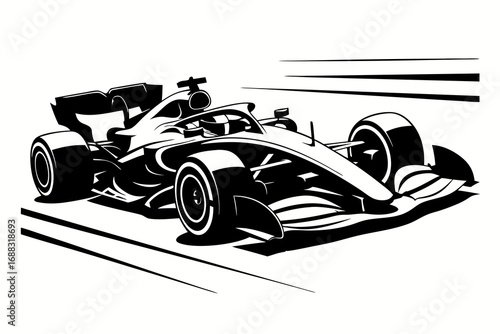 Dynamic F1 racing car vector illustration capturing high-speed motion on a track, perfect for automotive and sports design projects