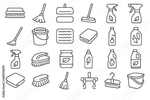 Hanger vector cleaning eco wooden icon scrubber polish spray cloth floor brush