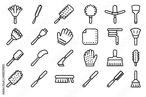 Flexible icon baseboard tools window corner dusting fan head vector feather duster