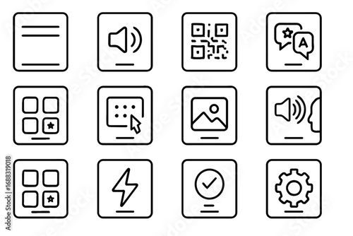Vector card language digital flash listening translation quiz spelling cards matching icon