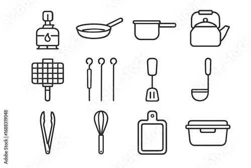 Cooking kettle skewers container vector outdoor stove frying saucepan icon storage portable