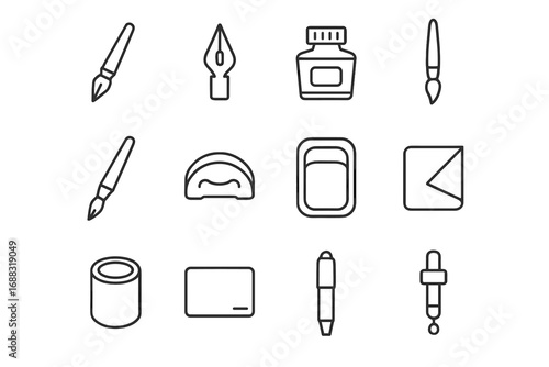 Icons dip icon tool calligraphy nib dropper refill brush pen vector ink