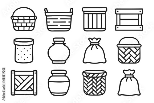 Bamboo palm container icon icons weave vector storage cork bag jute natural