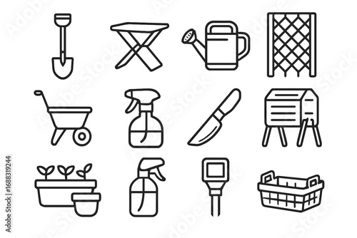 Nozzle spade vector icon tools pruning watering rooftop bin soil trellis garden