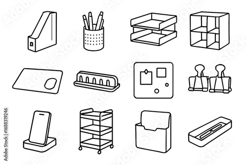 Stand icons holder modern office organizer wall sleek icon cable pen vector