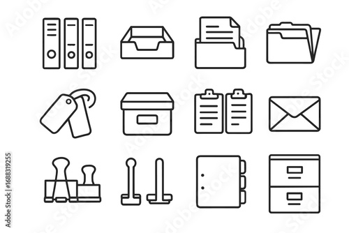 Clipboards binder icon tray filing set box vector document envelope ring