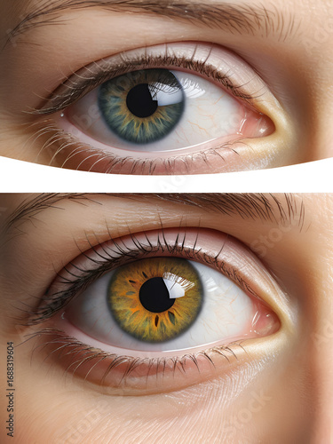 Medical illustration compares a healthy eye with one affected by lymphoma of the conjunctiva.