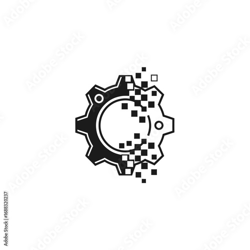 Digital gear degradation icon representing system failure or data loss