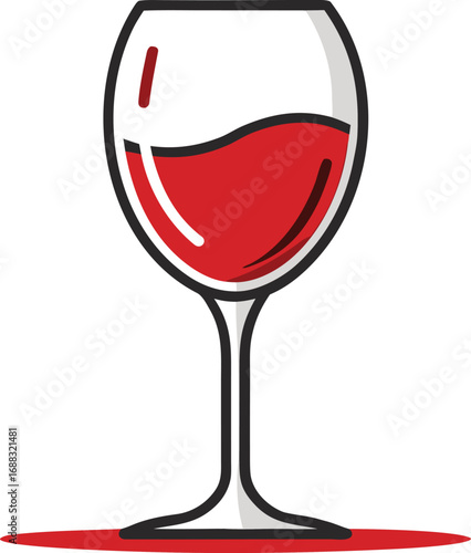 Elegant Wine Glass Illustration with Red Wine and Spill Effect Design