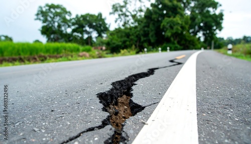 Cracked asphalt road surface