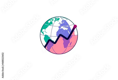 Simple globe icon with analytics graph, white background ,  online,  infographic