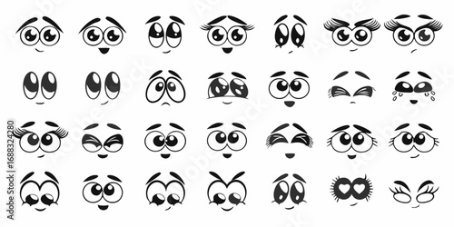 Collection of diverse cartoon face expressions and emotions for animation and design