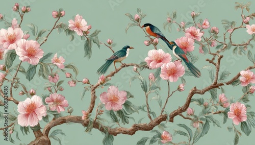 Delicate floral and avian motif