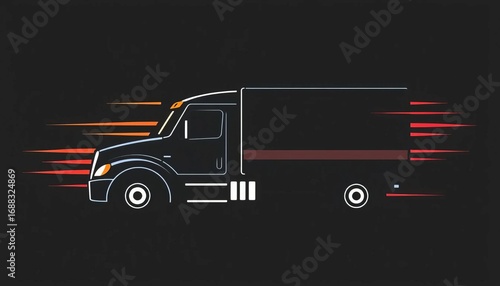 Stylized black truck icon, speed lines, fast delivery,  swift,  transportation