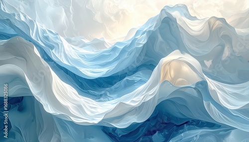Wallpaper Mural A mesmerizing landscape of flowing, ethereal fabric, rendered in soft blues and whites, evokes a sense of serene, abstract beauty. Torontodigital.ca