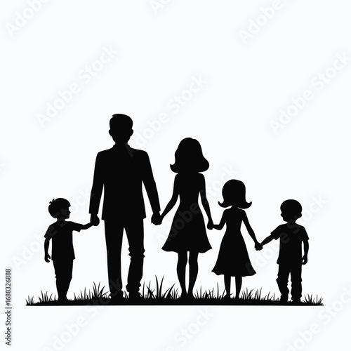 Black Silhouette Family Holding Hands on Grass people