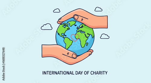 Two hands gently cradle the Earth, symbolizing the International Day of Charity and global care.