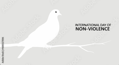 A minimalist graphic featuring a white dove perched on a branch, symbolizing the International Day of Non-Violence.