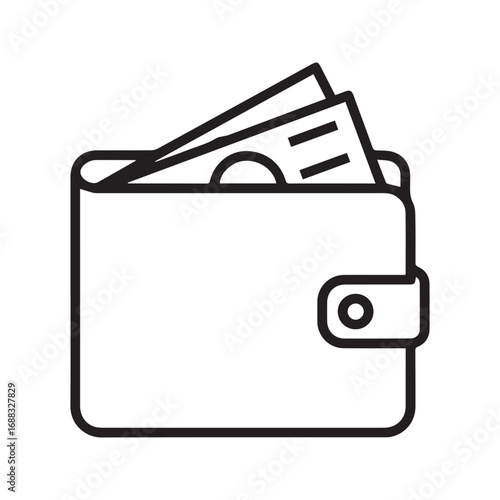 Wallet with money icon. Simple outline vector illustration of a billfold full of cash banknotes. Symbol for personal finance, payment, and savings