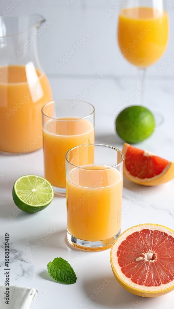 Fototapeta premium Fresh citrus juice in glasses and pitcher