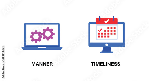 Vector illustration of two computer icons representing manner and timeliness