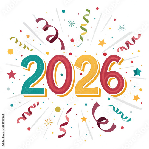 New Year 2026 Celebration with Festive Elements and Fireworks