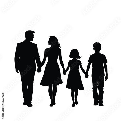 Black silhouette of a family walking hand in hand people
