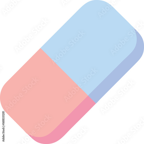 Vector art of two tone eraser, pink and blue, with a soft shadow, , school supplies, stationery, correction tool.