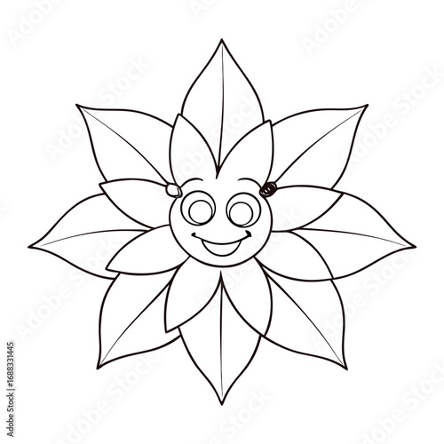 A festive red poinsettia flower coloring page, featuring bold petals, detailed leaves, and holiday charm. Perfect for kids and adults to bring Christmas spirit to life.
