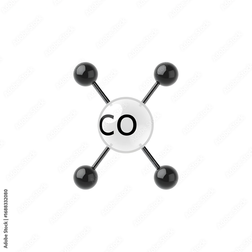 Vector ball-and-stick model model of chemical substance. Icon of carbon dioxide molecule CO2 consisting of carbon and oxygen. Structural formula suitable for education isolated on a white background.