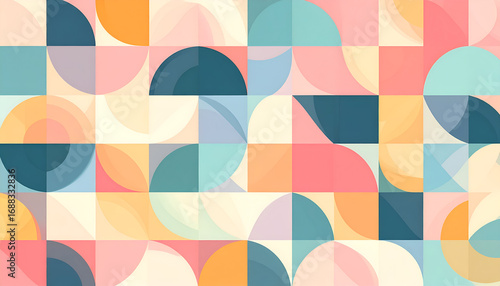 Wallpaper Mural Abstract geometric pattern with circles and squares in pastel colors. Torontodigital.ca