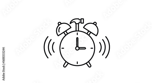 Vintage Alarm Clock Ringing Loudly with Hammer.