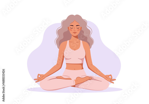 Serene woman meditating gracefully in lotus pose finding inner peace and calm for wellness and mindfulness inspiration