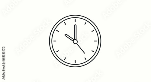 Simple Black and White Analog Clock Showing Time.