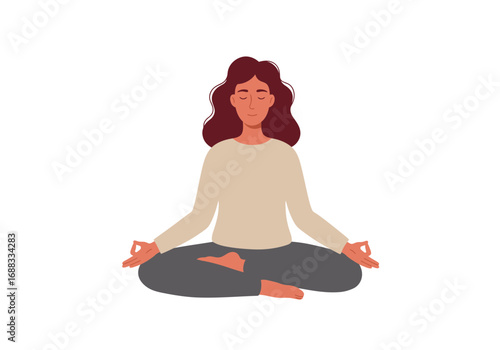 Serene woman finding inner peace through meditation and mindfulness practice, embracing calm and wellness