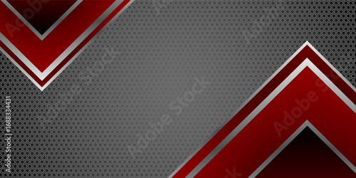 Abstract black and red polygons overlaid on dark steel mesh background with free space for design. modern technology innovation concept background